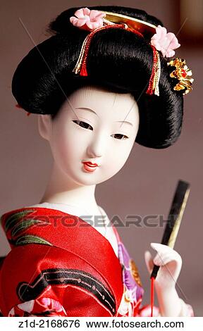 Close Up Portrait Of Japanese Geisha Doll In Traditional Costume Illustrative Of Typical Geisha Appearance Stock Photograph Z1d Fotosearch