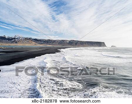 Coast of the North Atlantic near Vik y Myrdal during a winter storm. europe, northern europe, scandinavia, iceland, February. View Large Photo Image Stock Photo - Coast of the North Atlantic near Vik y Myrdal during a winter storm. europe, northern europe, scandinavia, iceland, February.. Fotosearch