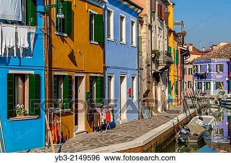 Colourful Street, Burano Island, Veneto, Italy. View Large Photo Image Stock Photograph - Colourful Street, Burano Island, Veneto, Italy.. Fotosearch