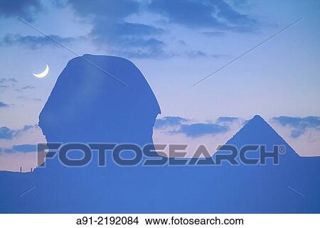EGYPT. CAIRO. GIZEH. THE SPHINX SILHOUETTE AND PYRAMIDS BACKLIGHTED AT DUSK. View Large Photo Image Picture - EGYPT. CAIRO. GIZEH. THE SPHINX SILHOUETTE AND PYRAMIDS BACKLIGHTED AT DUSK.. Fotosearch