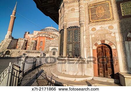 Exterior of the Fountain of Sultan Ahmed lll with Agia Sofiya in the background, Sultanahmet, Istanbul, Turkey. View Large Photo Image Stock Photograph - Exterior of the Fountain of Sultan Ahmed lll with Agia Sofiya in the background, Sultanahmet, Istanbul, Turkey.. Fotosearch