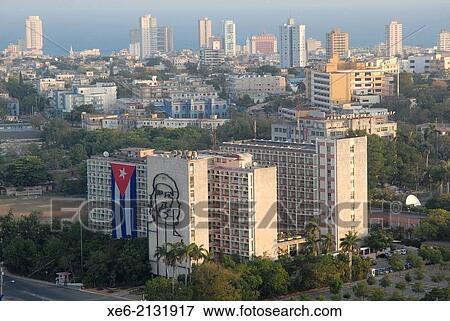 Stock Photo - Facade Interior MinistryÂ´s building in Revolution Square in Havana. Ernesto Guevara, Che.. Fotosearch