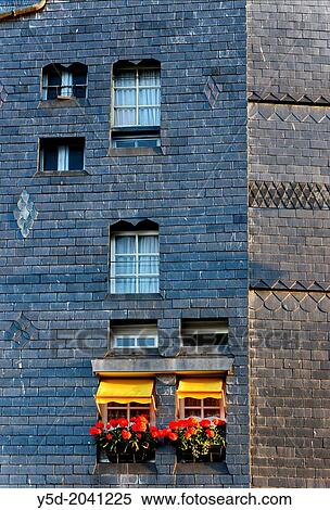 Facade of residential building, Honfleur, Calvados, Normandy, France. View Large Photo Image Stock Photography - Facade of residential building, Honfleur, Calvados, Normandy, France.. Fotosearch