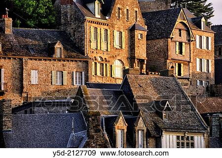 facades at sunset, Mont Saint-Michel, Normandy, France. View Large Photo Image Stock Photo - facades at sunset, Mont Saint-Michel, Normandy, France.. Fotosearch