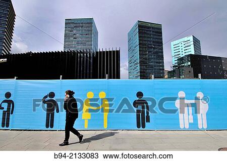 Stock Image - Fence, PlaÃ§a dÂ´Europa, LÂ´Hospitalet de Llobregat, Barcelona province, Catalonia, Spain. Fotosearch