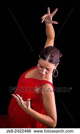 Flamenco dancer backs red dress and hands crossed up on his back on black background. View Large Photo Image Stock Photograph - Flamenco dancer backs red dress and hands crossed up on his back on black background.. Fotosearch