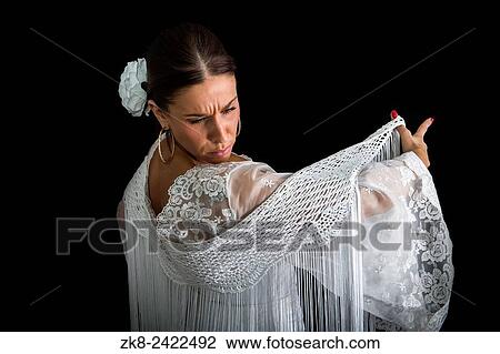 Flamenco dancer with white dress and hands crossed up on his back on black background. View Large Photo Image Stock Image - Flamenco dancer with white dress and hands crossed up on his back on black background.. Fotosearch