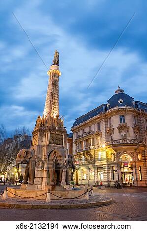 Picture - Fontaine des ElÃ©phants, Chambery, RhÃ´ne-Alpes. France.. Fotosearch