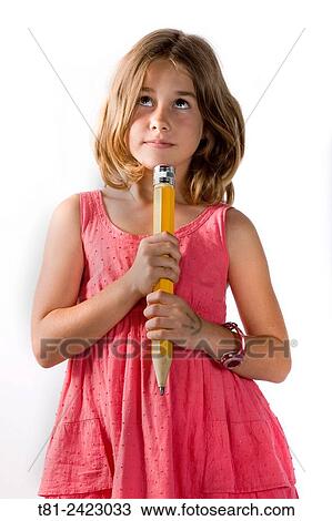 girl thinking with pencil, studio Valencia, Spain View Large Photo Image Stock Image - girl thinking with pencil, studio Valencia, Spain. Fotosearch