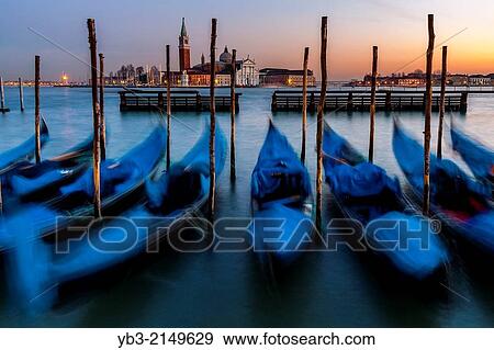 Stock Photo - Gondolas Moored Near St Marks Square, Venice, Italy.. Fotosearch
