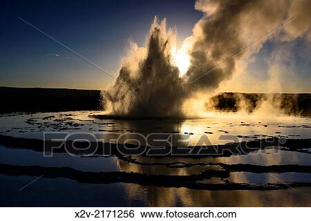 Great Fountain Geyser erupting at sunset. View Large Photo Image Stock Photograph - Great Fountain Geyser erupting at sunset.. Fotosearch