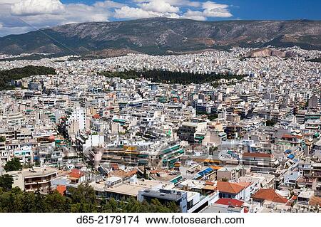 Greece, Central Greece Region, Athens, elevated city view from Filopappos Hill. View Large Photo Image Picture - Greece, Central Greece Region, Athens, elevated city view from Filopappos Hill.. Fotosearch