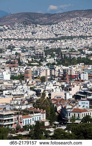 Greece, Central Greece Region, Athens, elevated city view from the Acropolis. View Large Photo Image Stock Photo - Greece, Central Greece Region, Athens, elevated city view from the Acropolis.. Fotosearch