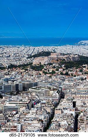 Greece, Central Greece Region, Athens, Lycabettus Hill, elevated city view with Acropollis. View Large Photo Image Stock Photography - Greece, Central Greece Region, Athens, Lycabettus Hill, elevated city view with Acropollis.. Fotosearch