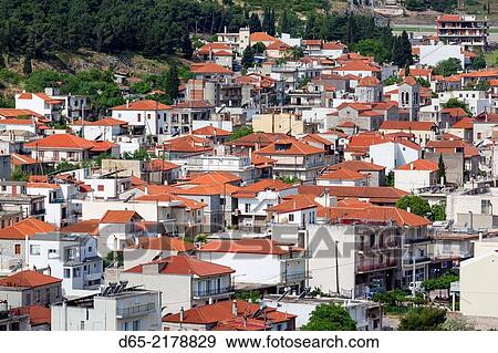 Greece, Central Greece Region, Distomo, elevated town view. View Large Photo Image Stock Photo - Greece, Central Greece Region, Distomo, elevated town view.. Fotosearch