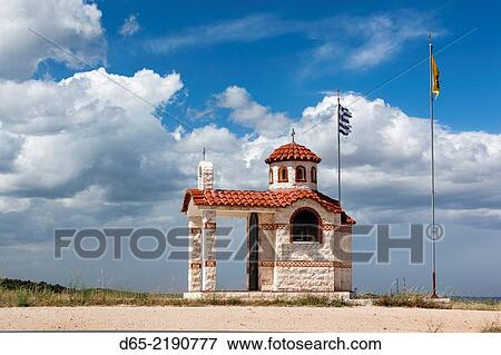 Stock Photo - Greece, East Macedonia and Thrace Region, Likofos, Greek Orthodox chapel on the Turkish frontier.. Fotosearch