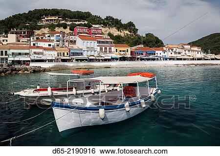Greece, Epirus Region, Parga, town view from the harbor. View Large Photo Image Stock Photograph - Greece, Epirus Region, Parga, town view from the harbor.. Fotosearch