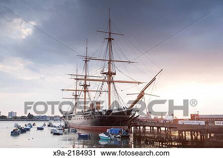 HMS Warrior; Portsmouth Harbour, England; UK at Sunset. View Large Photo Image Stock Image - HMS Warrior; Portsmouth Harbour, England; UK at Sunset.. Fotosearch