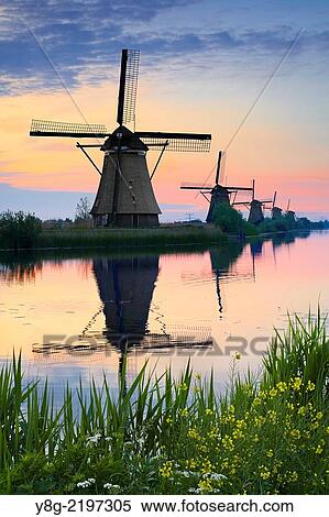 Stock Photography - Kinderdijk windmills - Holland Netherlands.. Fotosearch