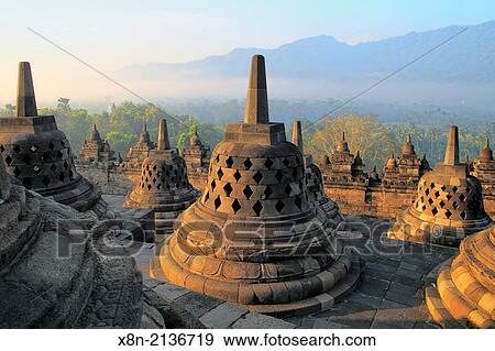 Stock Photo - Mahayana Buddhist Temple (8th century), Borobudur, near Magelang, Central Java, Indonesia.. Fotosearch