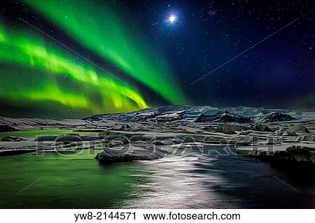 Stock Image - Moon and Aurora Borealis.. Fotosearch