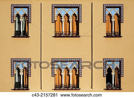 Stock Image - Moorish style faÃ§ade in the historic district of CÃ³rdoba, CÃ³rdoba province, Andalusia, Spain.. Fotosearch