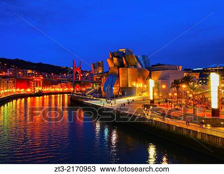 Night view of The Guggenheim Museum in Bilbao, Biscay, Basque Country, Spain. View Large Photo Image Stock Image - Night view of The Guggenheim Museum in Bilbao, Biscay, Basque Country, Spain.. Fotosearch