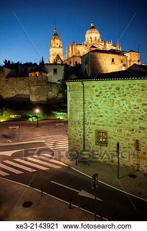 Night view of the old town of Salamanca with Cathedral in background. Castile-Leon, Spain. View Large Photo Image Stock Image - Night view of the old town of Salamanca with Cathedral in background. Castile-Leon, Spain.. Fotosearch