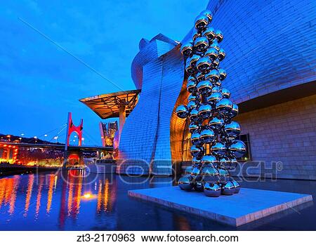Night view of the Sculpture The Big Tree consisting of 80 stainless steel balls with reflections by Anish Kapoor in front of The Guggenheim Museum in Bilbao, Biscay, Basque Country, Spain. View Large Photo Image Stock Image - Night view of the Sculpture The Big Tree consisting of 80 stainless steel balls with reflections by Anish Kapoor in front of The Guggenheim Museum in Bilbao, Biscay, Basque Country, Spain.. Fotosearch