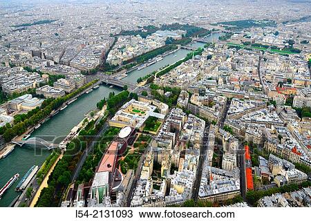 Stock Image - Panorama Seine River Paris France City of Lights Europe FR Eiffel Tower.. Fotosearch