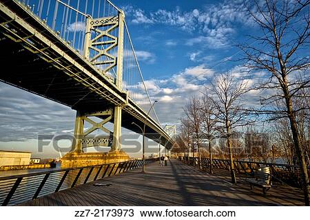 Pedestrians on a walkway under the Benjamin Franklin Bridge. View Large Photo Image Stock Image - Pedestrians on a walkway under the Benjamin Franklin Bridge.. Fotosearch