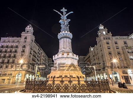 Plaza España, Zaragoza city centre by night. Aragón, Spain. View Large Photo Image Stock Image - Plaza España, Zaragoza city centre by night. Aragón, Spain.. Fotosearch