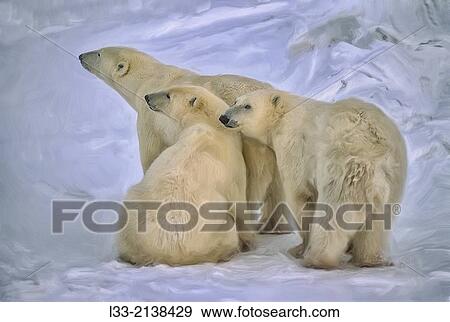 Polar bear with her yearling cubs. View Large Photo Image Stock Photo - Polar bear with her yearling cubs.. Fotosearch