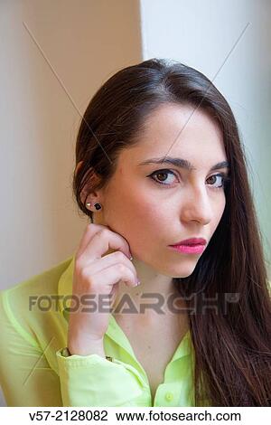 Portrait of pretty young woman. Close view. View Large Photo Image Stock Image - Portrait of pretty young woman. Close view.. Fotosearch