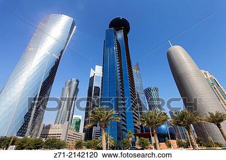 Qatar, Doha, West Bay, business district, skyline,. View Large Photo Image Stock Image - Qatar, Doha, West Bay, business district, skyline,.. Fotosearch
