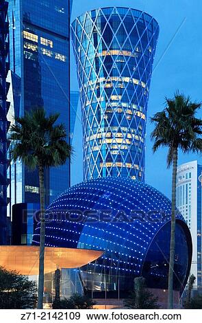 Qatar, Doha, West Bay, business district, skyline,. View Large Photo Image Stock Photo - Qatar, Doha, West Bay, business district, skyline,.. Fotosearch
