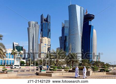 Stock Photo - Qatar, Doha, West Bay, business district, skyline, Al Corniche,.. Fotosearch