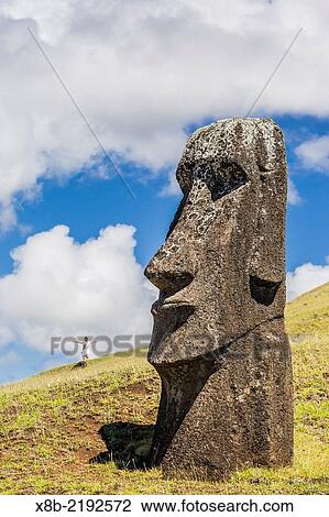 Stock Image - Rano Raraku, the quarry site for all moai statues on Easter Island (Isla de Pascua, Rapa Nui), Chile.. Fotosearch