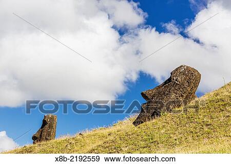 Rano Raraku, the quarry site for all moai statues on Easter Island (Isla de Pascua, Rapa Nui), Chile. View Large Photo Image Stock Photo - Rano Raraku, the quarry site for all moai statues on Easter Island (Isla de Pascua, Rapa Nui), Chile.. Fotosearch