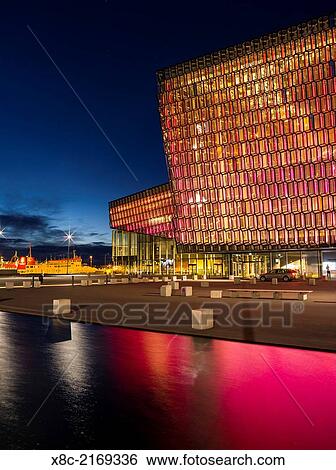 Reykjavik, Harpa, the new convert hall and conference center (inaugurated in 2011), night shot. The buidling is considered to be one of the new architectural icons of Iceland. europe, northern europe, iceland, February. View Large Photo Image Stock Photograph - Reykjavik, Harpa, the new convert hall and conference center (inaugurated in 2011), night shot. The buidling is considered to be one of the new architectural icons of Iceland. europe, northern europe, iceland, February.. Fotosearch