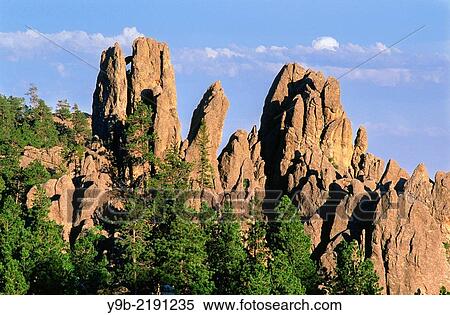 Rocky outcrop called spires rise above pine forest, Needles area, Custer State Park, Black Hills Region, South Dakota, USA. View Large Photo Image Stock Photography - Rocky outcrop called spires rise above pine forest, Needles area, Custer State Park, Black Hills Region, South Dakota, USA.. Fotosearch