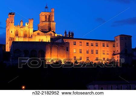 Saint-Nazaire cathedral at dusk, Beziers, Herault, Languedoc-Roussillon, France. View Large Photo Image Stock Image - Saint-Nazaire cathedral at dusk, Beziers, Herault, Languedoc-Roussillon, France.. Fotosearch