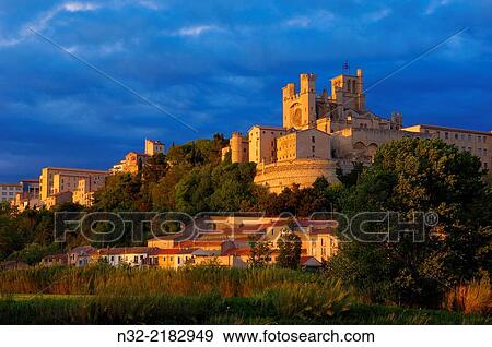 Saint-Nazaire cathedral at Sunset, Beziers, Herault, Languedoc-Roussillon, France. View Large Photo Image Stock Photo - Saint-Nazaire cathedral at Sunset, Beziers, Herault, Languedoc-Roussillon, France.. Fotosearch