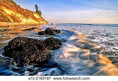 Santa Barbara, Arroyo Burro and Hendrys Beach surf and shoreline at sunset in the city of Santa Barbara in southern California. View Large Photo Image Stock Photo - Santa Barbara, Arroyo Burro and Hendrys Beach surf and shoreline at sunset in the city of Santa Barbara in southern California.. Fotosearch