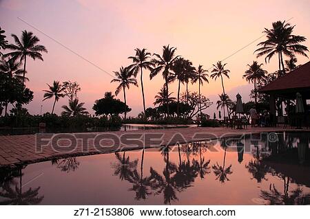 Stock Photograph - Sri Lanka, Hikkaduwa, sunset, beach, pool,.. Fotosearch