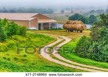 Straw hay bales and a curved farm road near Wishek, North Dakota, USA. View Large Photo Image Picture - Straw hay bales and a curved farm road near Wishek, North Dakota, USA.. Fotosearch
