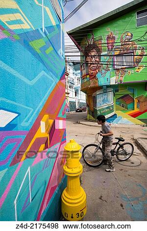Street art murals in Cerro Polanco. ValparaÃso, Chile, South America. View Large Photo Image Stock Photo - Street art murals in Cerro Polanco. ValparaÃso, Chile, South America.. Fotosearch