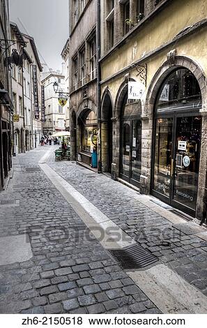 Street scene in old town Vieux Lyon, France (UNESCO World Heritage Site). View Large Photo Image Stock Photo - Street scene in old town Vieux Lyon, France (UNESCO World Heritage Site).. Fotosearch