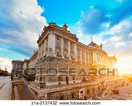 Sunset at the Royal Palace of Madrid. Spain. View Large Photo Image Stock Image - Sunset at the Royal Palace of Madrid. Spain.. Fotosearch