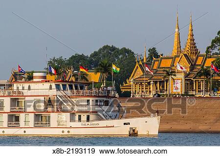 The expedition river boat Jahan at Phnom Penh, Tonle Sap River, Cambodia, Khmer. View Large Photo Image Stock Photo - The expedition river boat Jahan at Phnom Penh, Tonle Sap River, Cambodia, Khmer.. Fotosearch